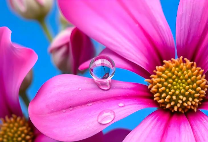 Water Reflection Droplet on a Pink Blossom